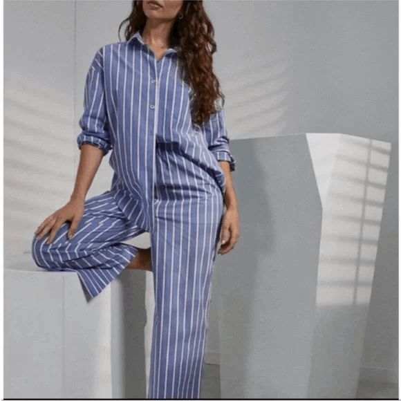 lunya Other - Lunya Blue Striped Wide Leg Airy Sleepwear Pajama Pants Women's Size Small